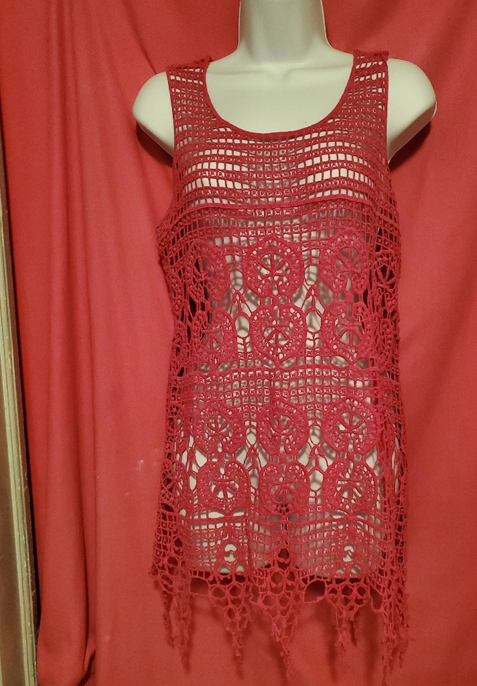 Women's Crochet Swim Cover-Up - Red